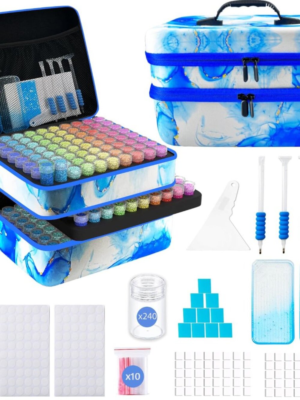 NWT Blue 240 Slots Diamond Art Storage with Dot Drill Tools
